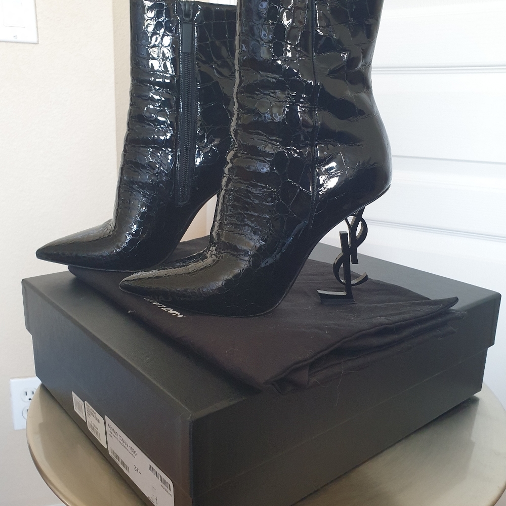 Saint Laurent Opyum Boots Croc Embossed Patent 37+ - Picture 4 of 5